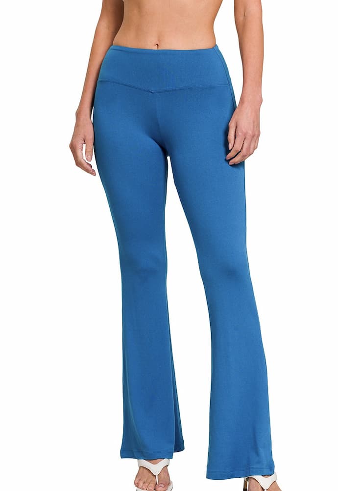 Zenana High Waist Flare Leg Yoga Pants Classic Blue Front