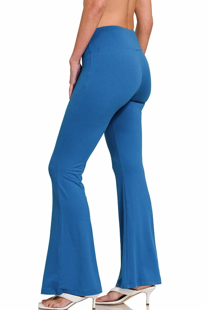 Zenana High Waist Flare Leg Yoga Pant Classic Blue
