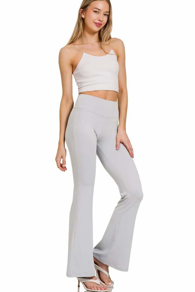 Zenana High Waist Flare Leg Yoga Pants Light Grey
