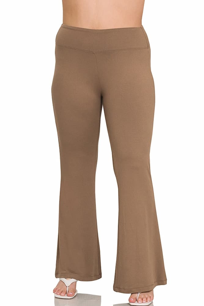 Zenana High Waist Flare Leg Yoga Pants Mocha Plus Size