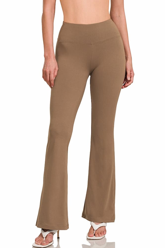 Zenana High Waist Flare Leg Yoga Pants Mocha
