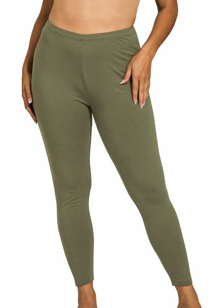 Zenana Plus Size Premium Cotton Full Length Leggings Dark Olive