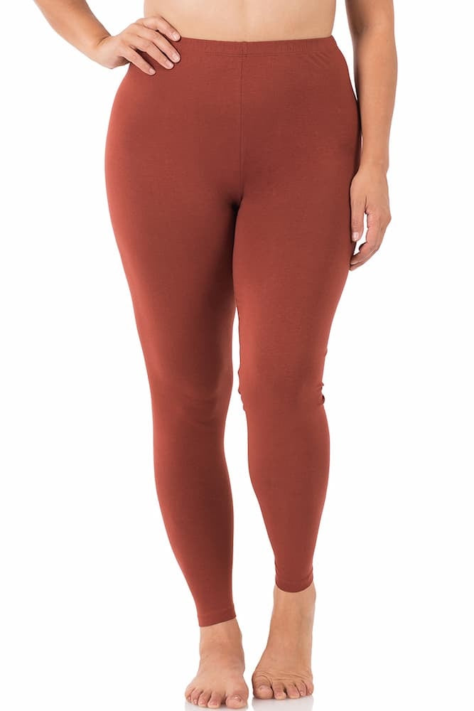 Zenana Plus Size Premium Cotton Full Length Leggings Dark Rust