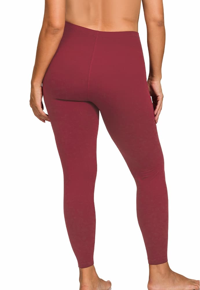 Zenana Plus Size Premium Microfiber Full Length Leggings Cabernet Back