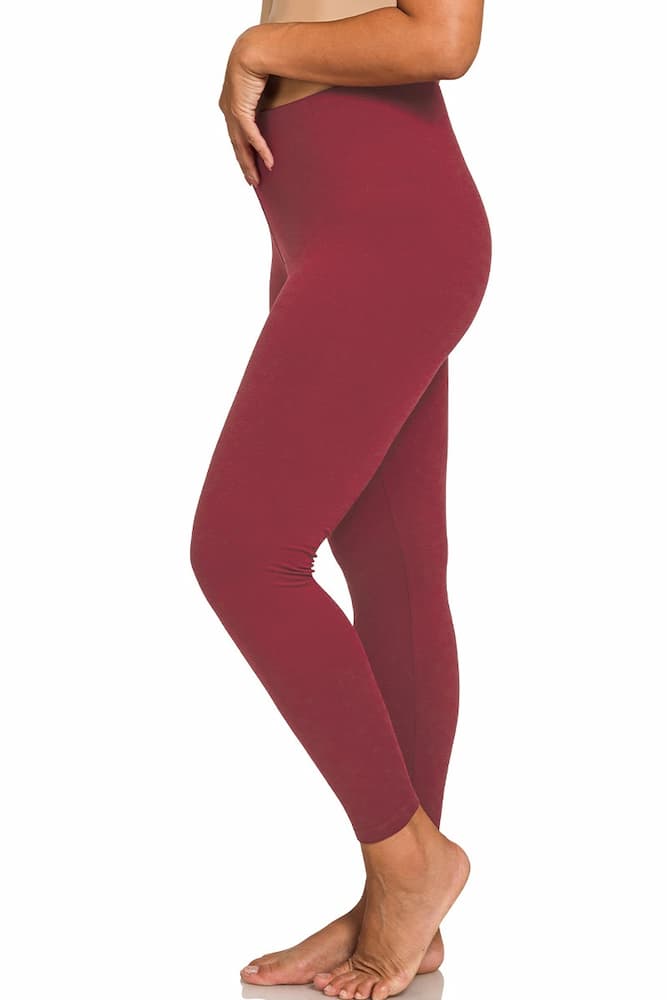 Zenana Plus Size Premium Microfiber Full Length Leggings Cabernet Side