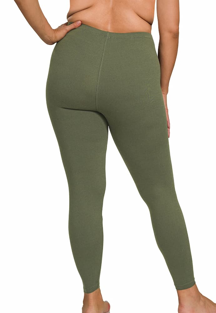 Zenana Plus Size Premium Microfiber Full Length Leggings Dark Olive Side Back