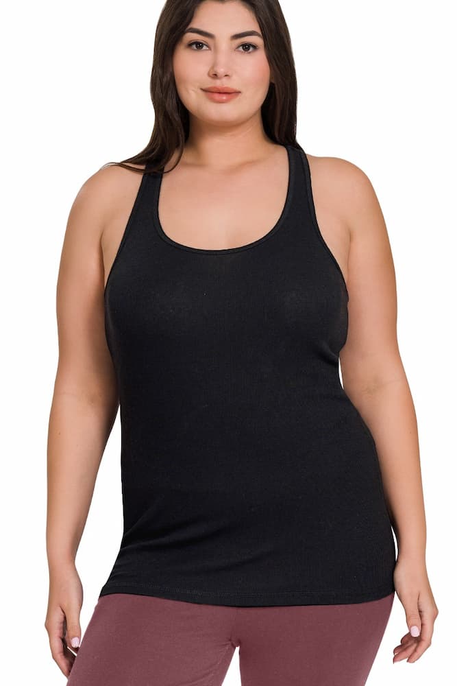 Zenana Plus Size Ribbed Racerback Tank Top Black