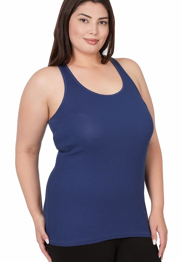 Zenana Plus Size Ribbed Racerback Tank Top Light Navy