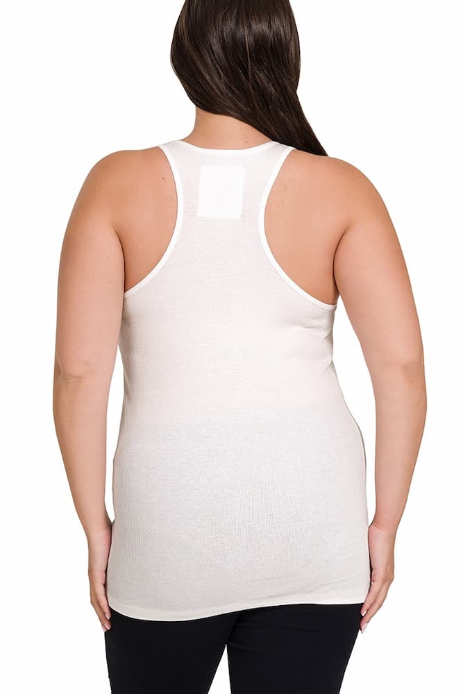 Zenana Plus Size Ribbed Racerback Tank Top White Side Back