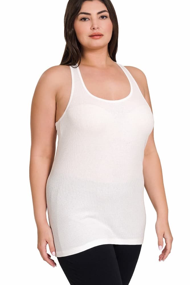 Zenana Plus Size Ribbed Racerback Tank Top White Side