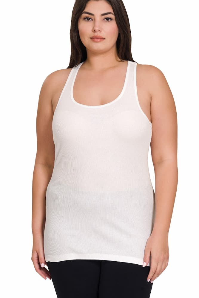 Zenana Plus Size Ribbed Racerback Tank Top White