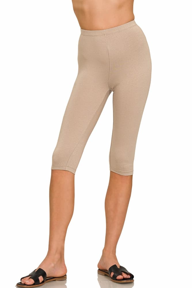 Zenana Premium-Cotton Capri Leggings Ash Mocha Front View