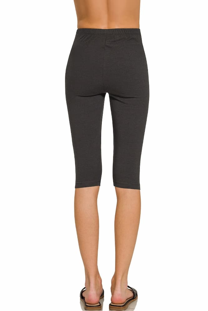 Zenana Premium Cotton Capri Leggings Black Back View