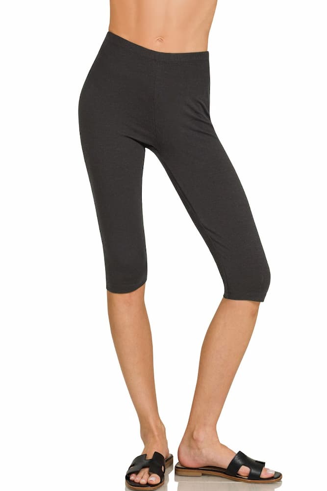 Zenana Premium Cotton Capri Leggings Black Front View