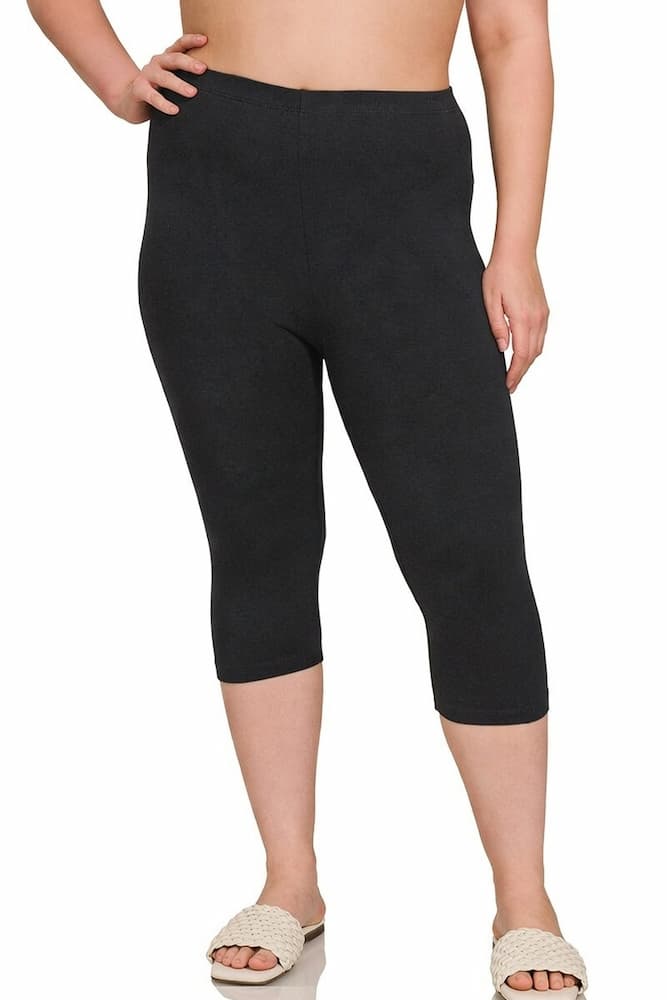 Zenana Premium Cotton Capri Leggings Black Plus