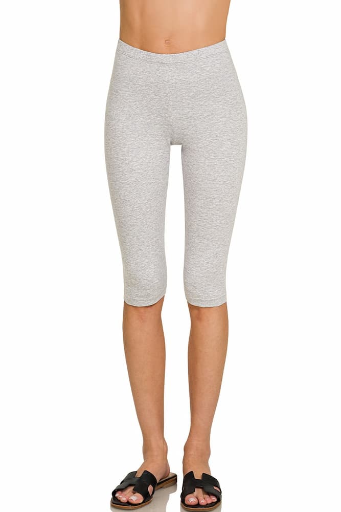 Zenana Premium Cotton Capri Leggings Heather Grey Front View