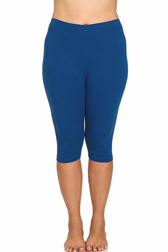 Zenana Premium Cotton Capri Leggings Light Navy Plus Size