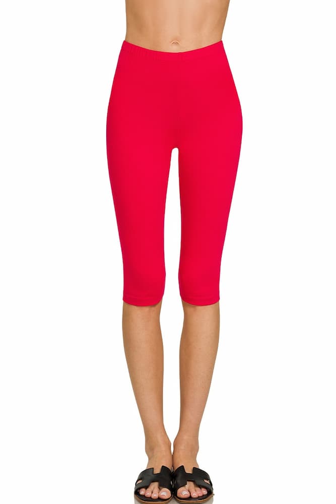 Zenana Premium Cotton Capri Leggings Ruby Front View