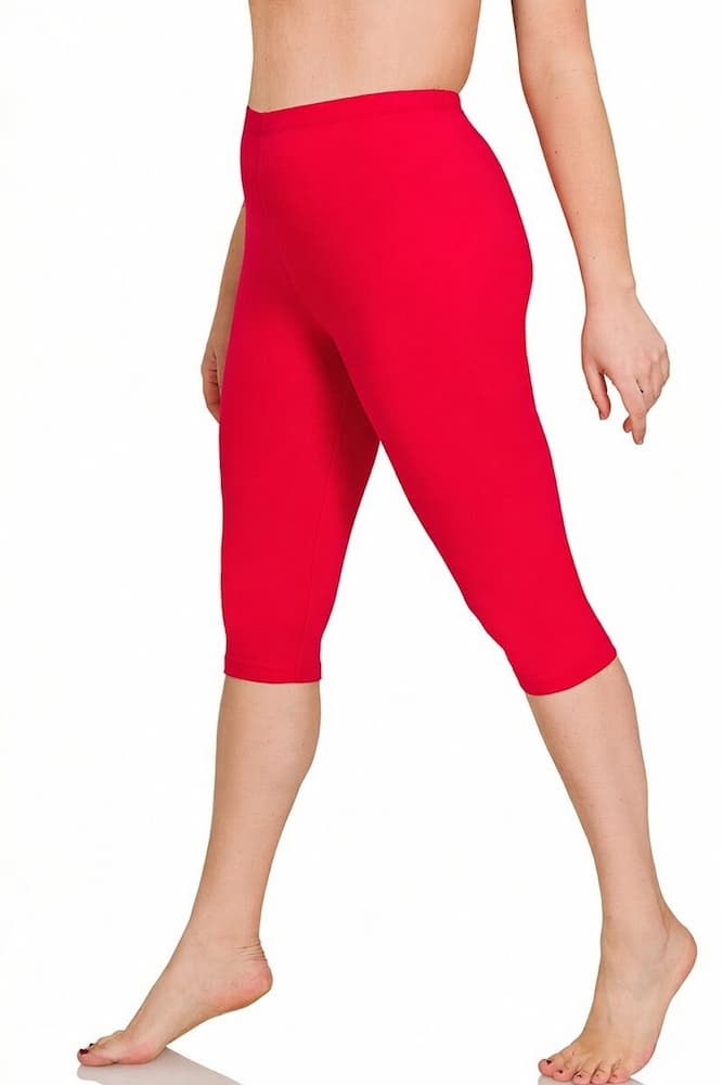 Zenana Premium Cotton Capri Leggings Ruby Plus