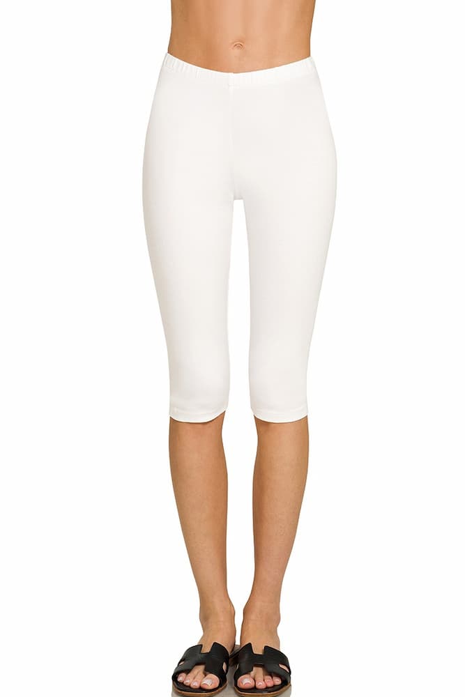 Zenana Premium Cotton Capri Leggings White Front View