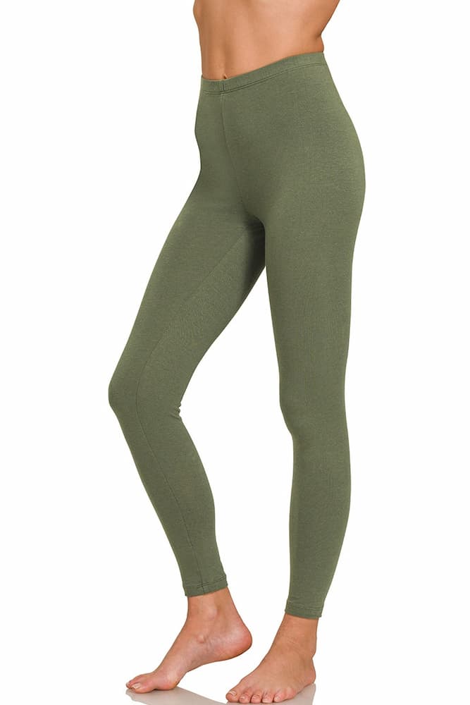 Zenana Premium Cotton Full Length Leggings Dark OIive