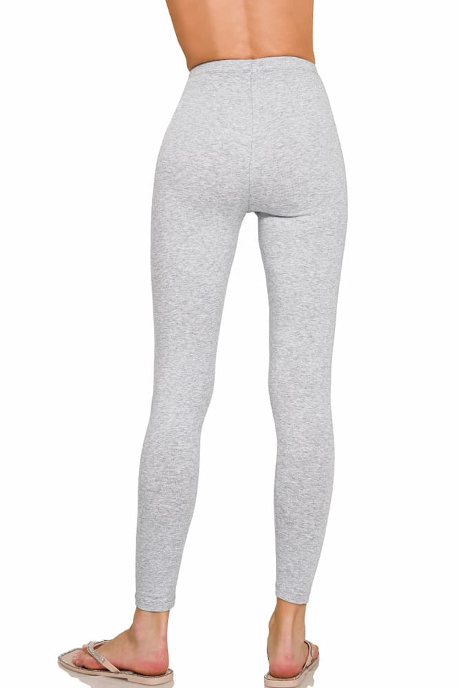 Zenana Premium Cotton Full Length Leggings Heather Grey Back