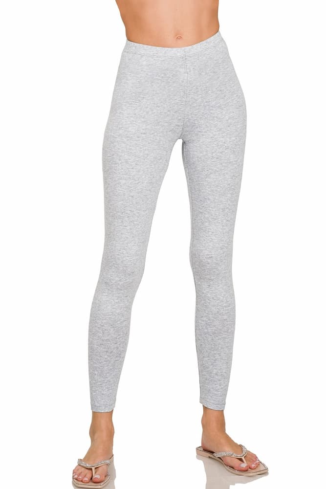 Zenana Premium Cotton Full Length Leggings Heather Grey Front