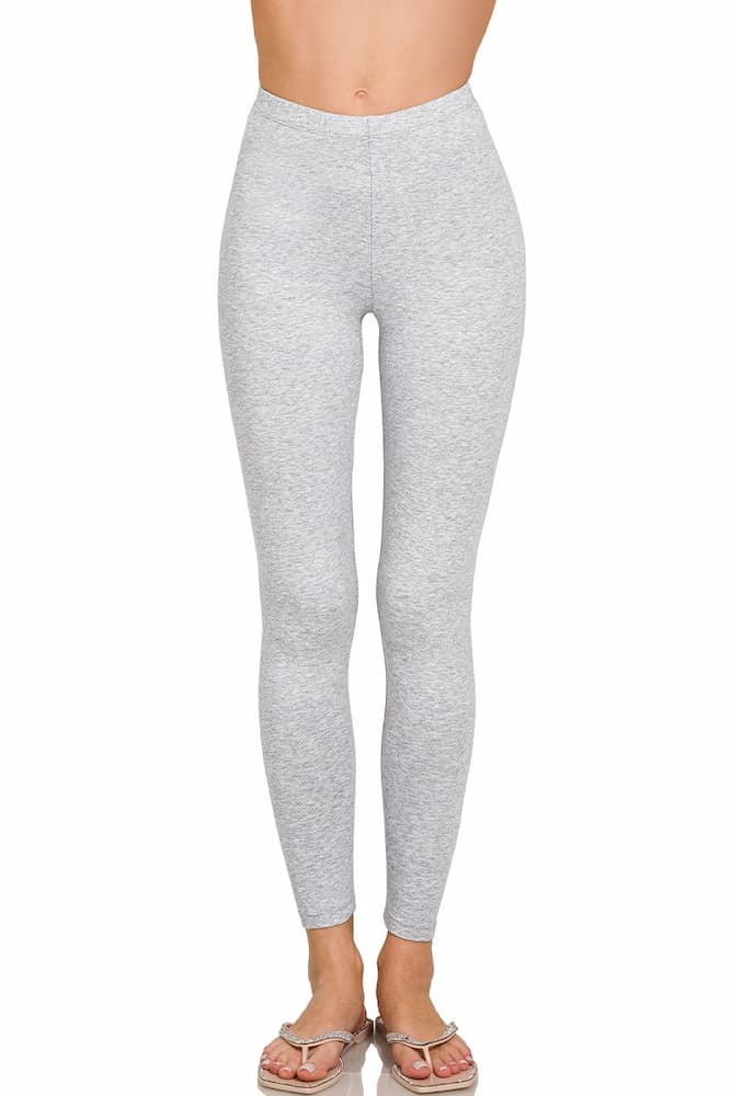 Zenana Premium Cotton Full Length Leggings Heather Grey