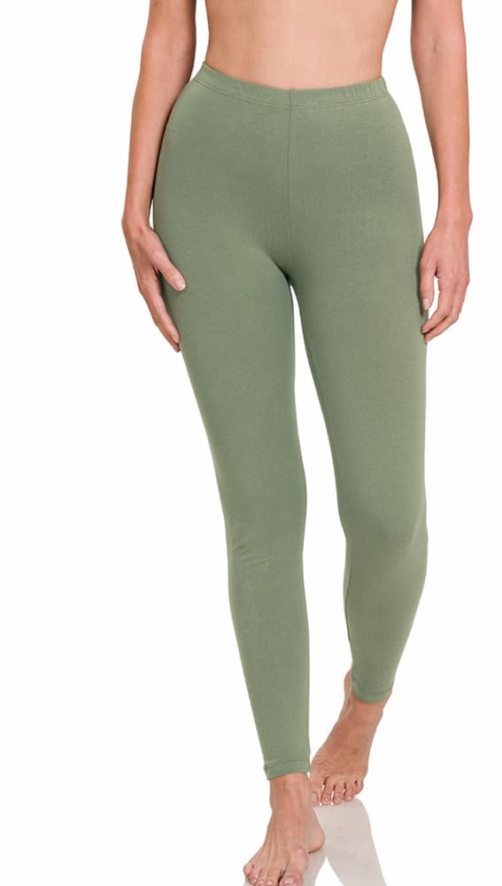 Zenana Premium Cotton Full Length Leggings Light Olive