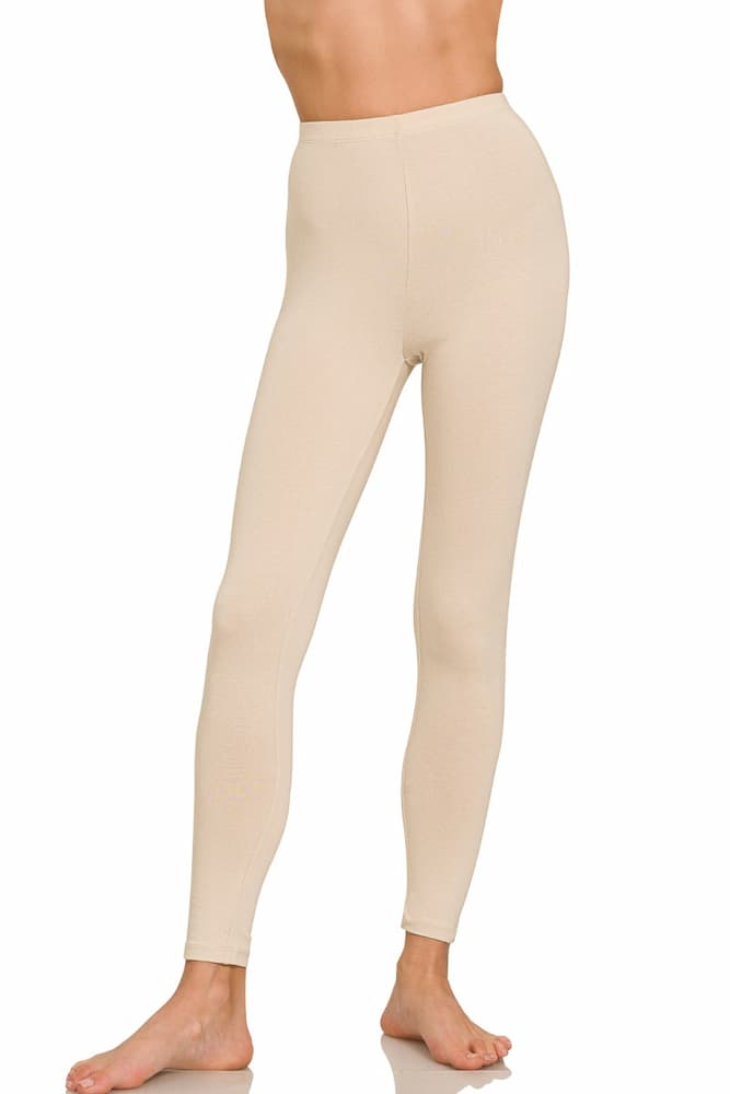 Zenana Premium Cotton Full Length Leggings Sand Beige