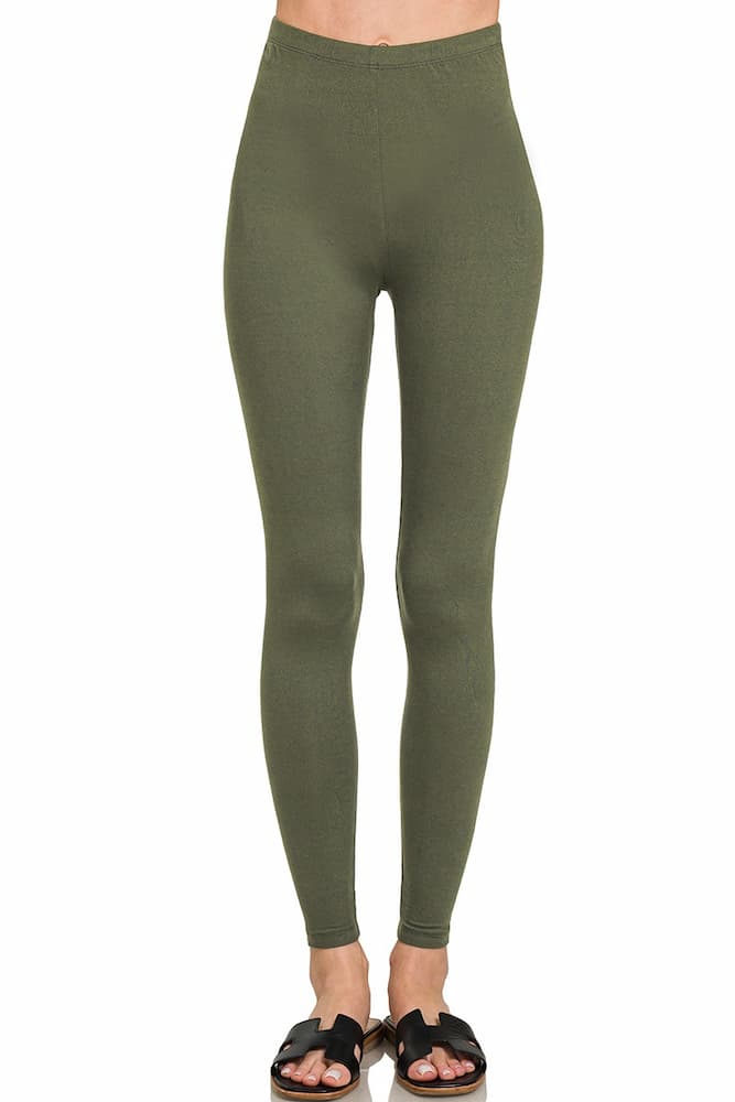 Zenana Premium Microfiber Full Length Leggings Dark Olive