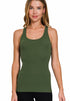 Zenana Ribbed Racerback Tank Top Army Green