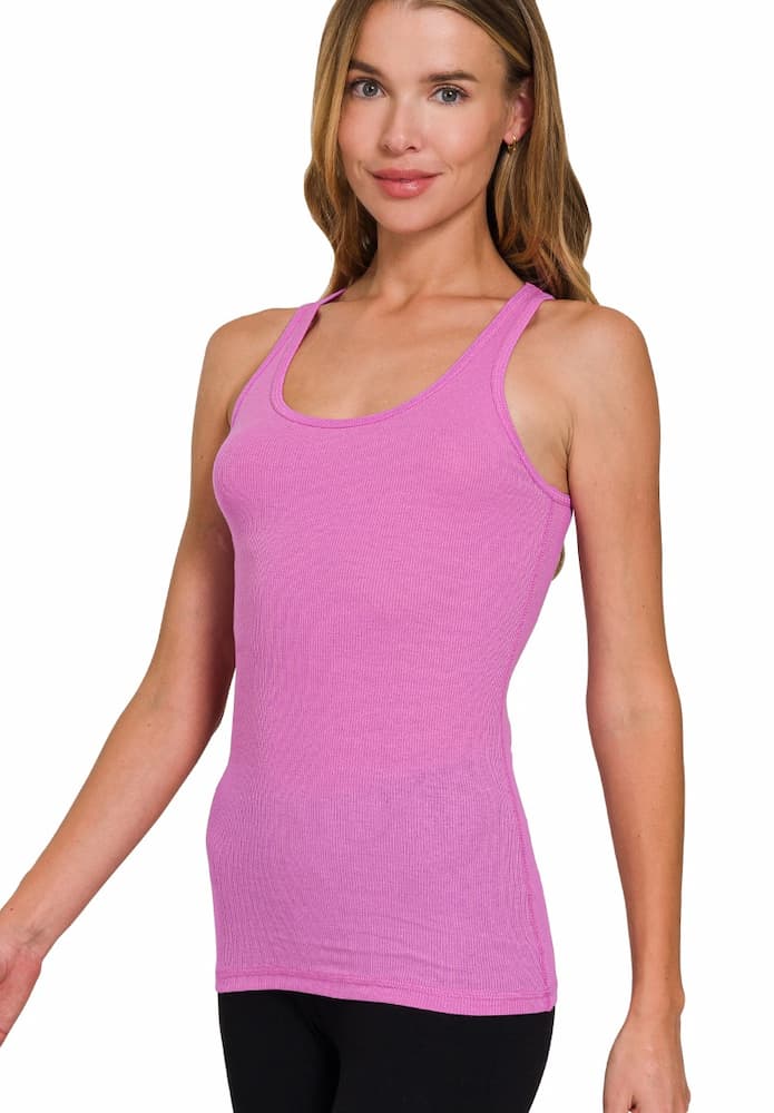 Zenana Ribbed Racerback Tank Top Bright Mauve