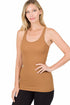 Zenana Ribbed Racerback Tank Top Deep Camel