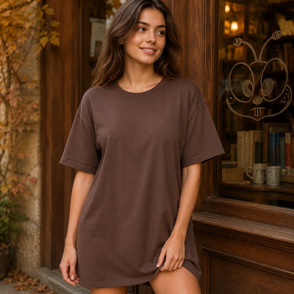 Zenana Round neck t-shirts dress brown