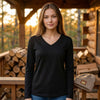 Zenana Cotton v-neck long sleeve t-shirt Black