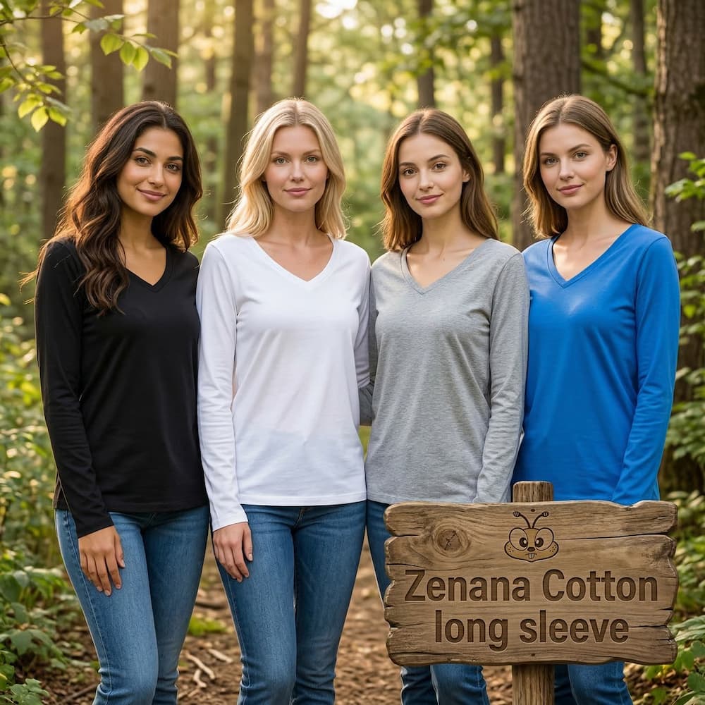 Zenana-Cotton v-neck long sleeve tee