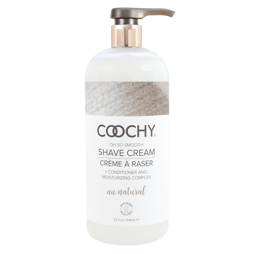 Coochy Shave Cream Au Natural 32 fl oz pump bottle, moisturizing bikini and body shaving cream