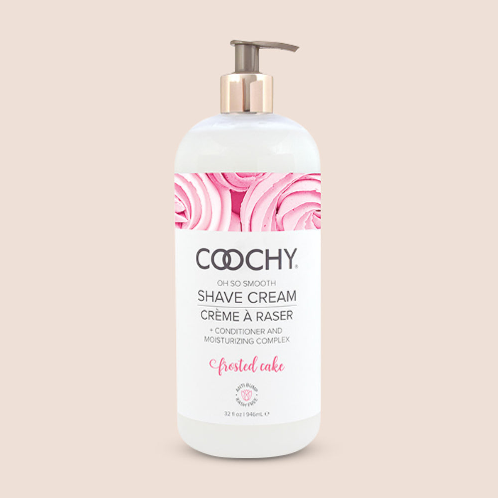 Coochy Shave Cream Frosted Cake 32 fl oz bottle, moisturizing bikini and body shaving cream