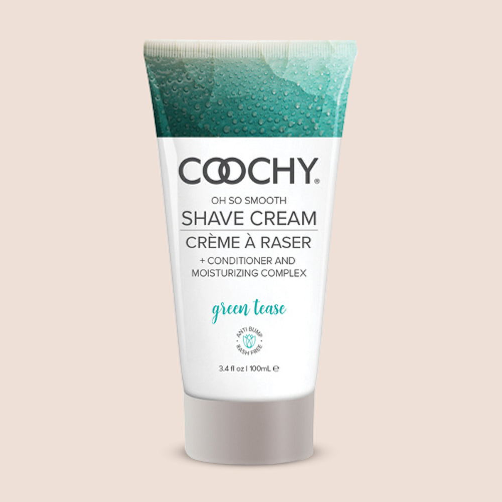 Coochy Shave Cream Green Tease 3.4 fl oz bottle, moisturizing bikini and body shaving cream