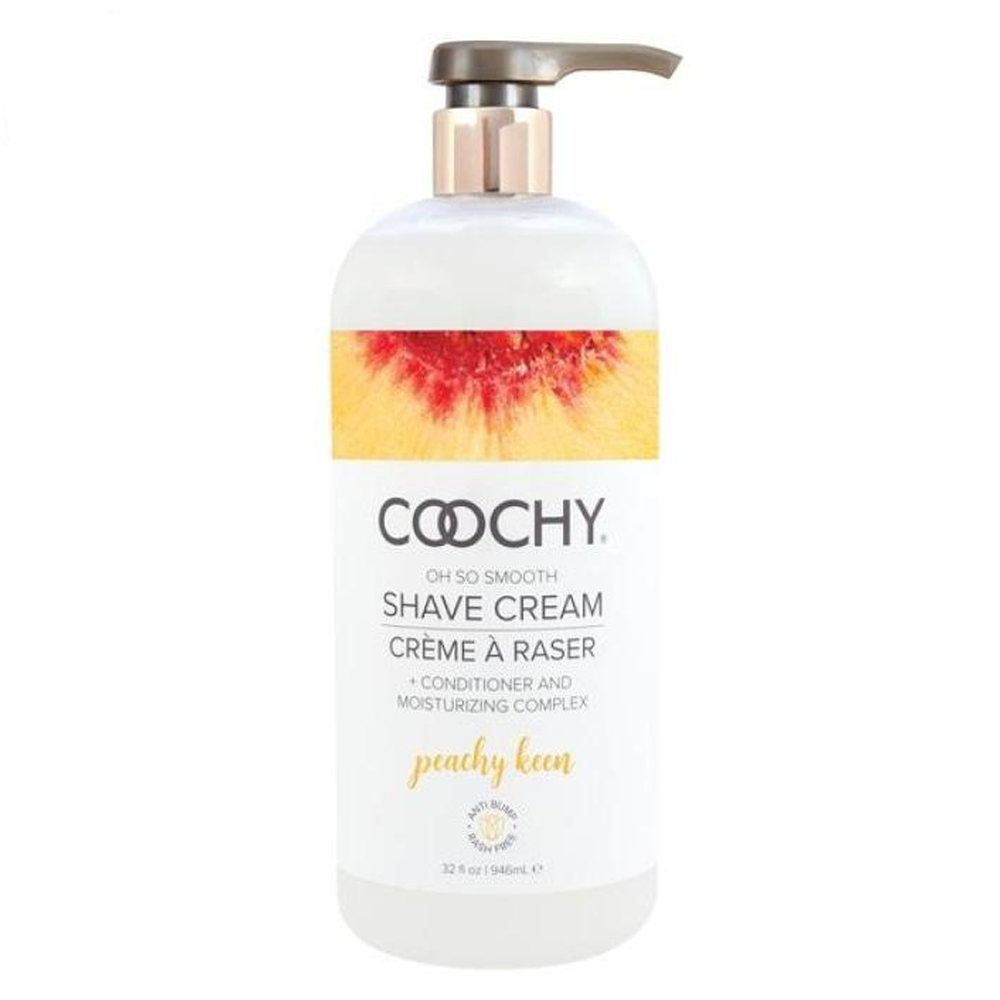 Coochy Shave Cream Peachy Keen 32 fl oz pump bottle, moisturizing shaving cream