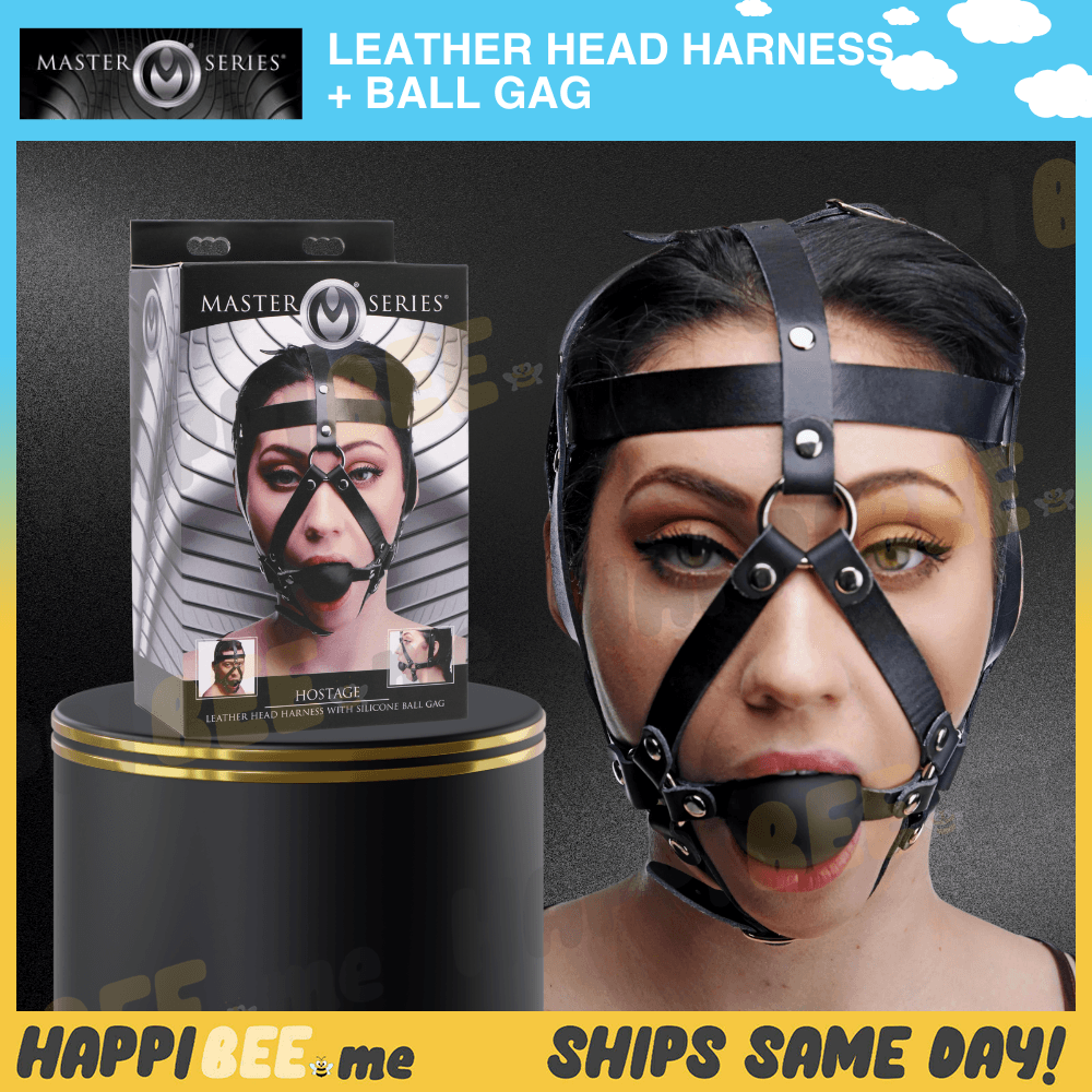 Master Series Leather Head Harness • Ball Gag Restraint - Happibee