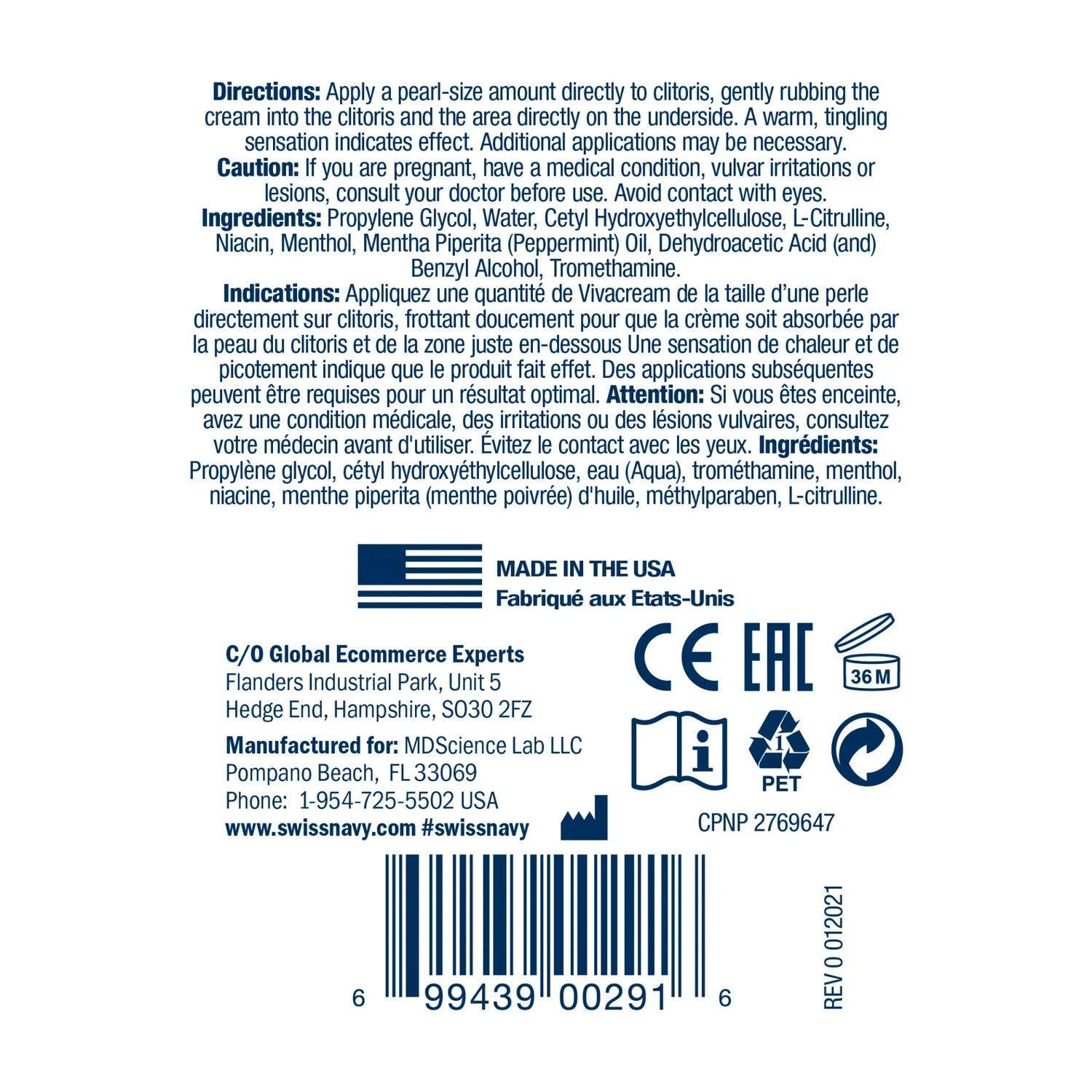 MD Science Viva Cream ingredients