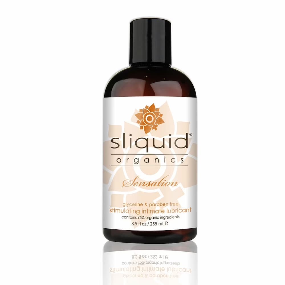 Sliquid Organics Sensation 8.5 fl oz bottle with reflection