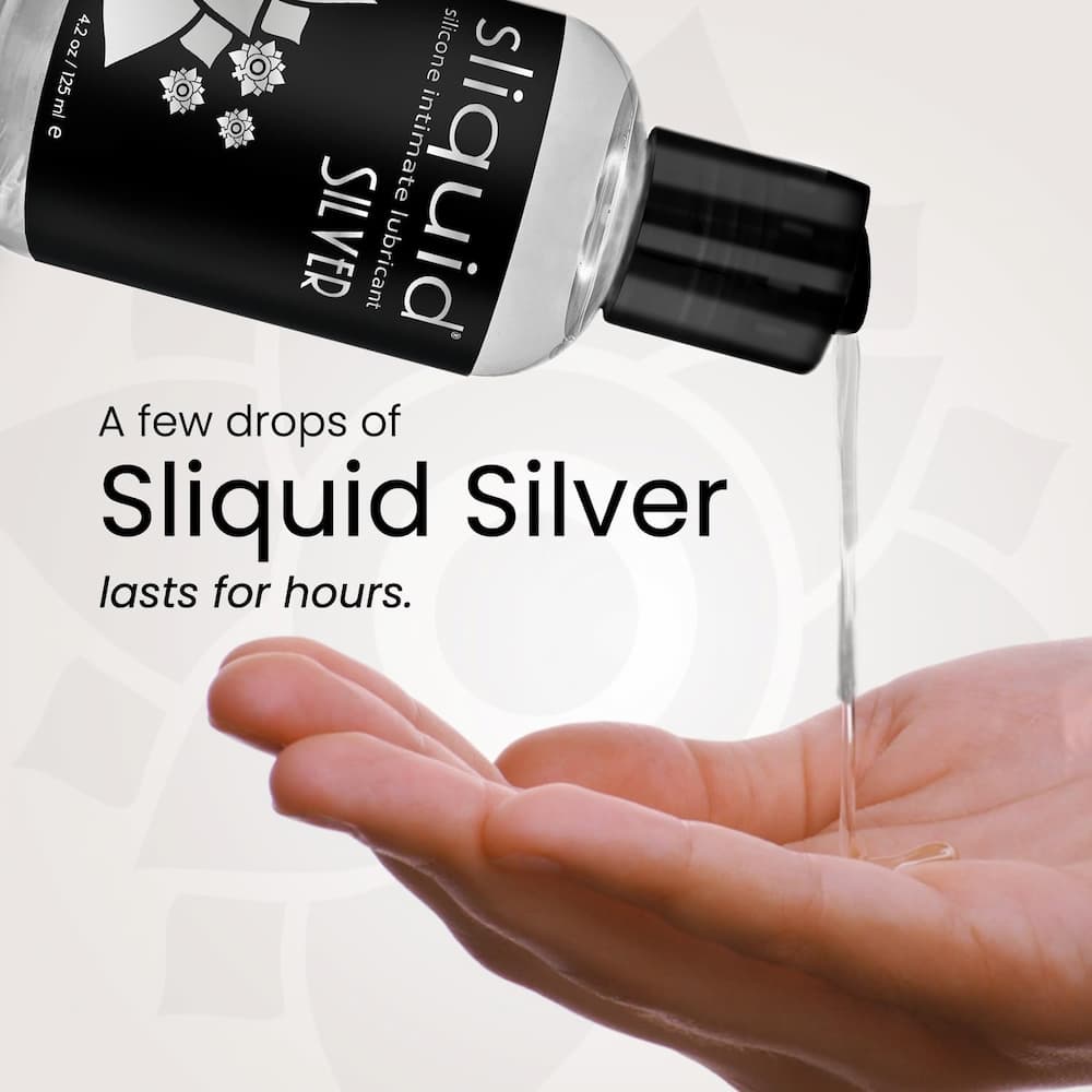 Sliquid Silver bottle dispensing lubricant into a hand