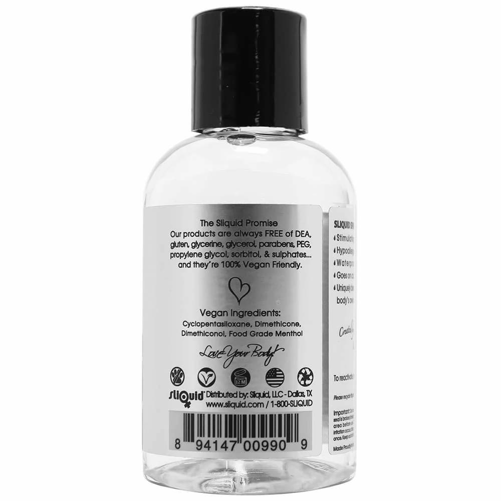 Sliquid Spark back label showing ingredients and barcode