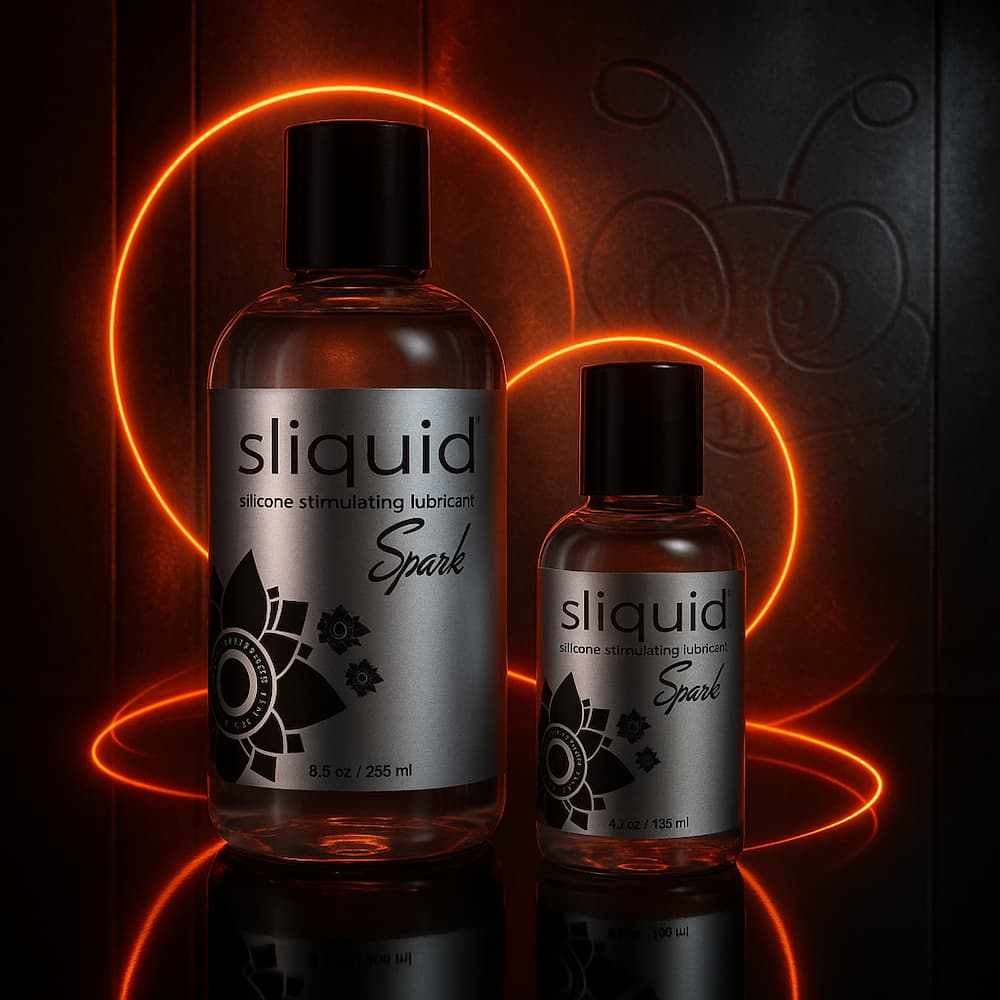 Sliquid Spark bottles with orange neon rings
