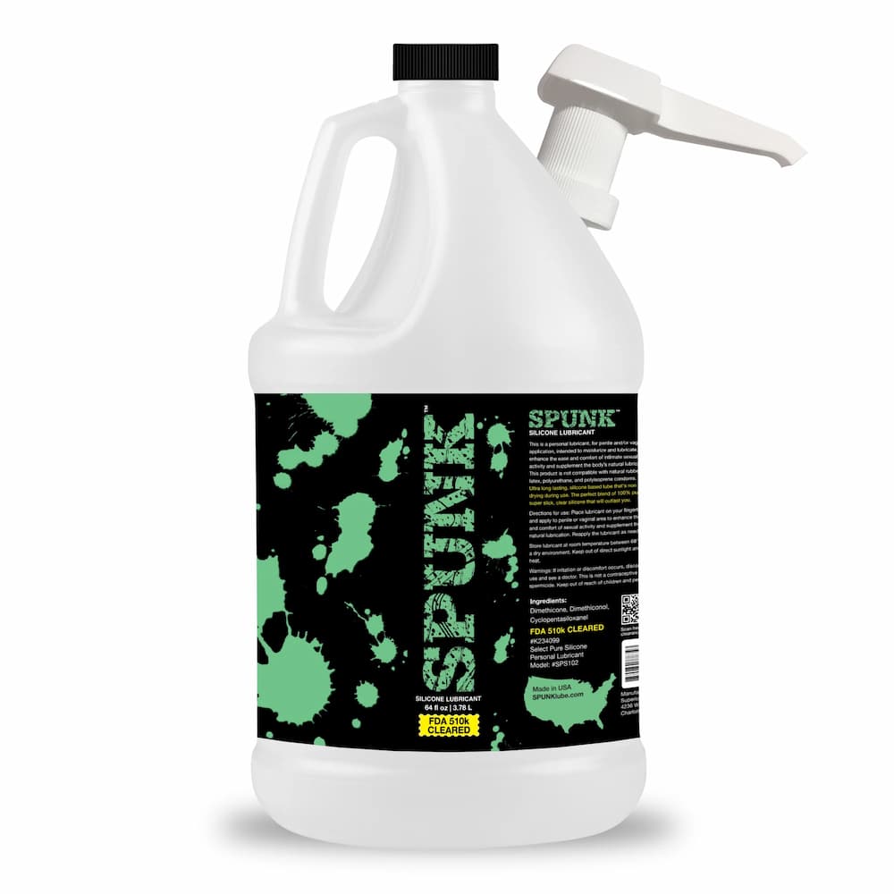 SPUNK Pure Silicone 64 oz jug with pump dispenser shown beside it