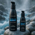 Wicked Aqua Chill cooling lubricant bottles on frosted rocks beside flowing water