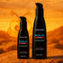 Wicked Aqua Heat bottle illustration against a golden backdrop with a bee motif